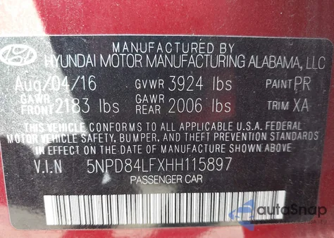 2017 Hyundai Elantra Se from USA, damaged, VIN 5NPD84LFXHH115897